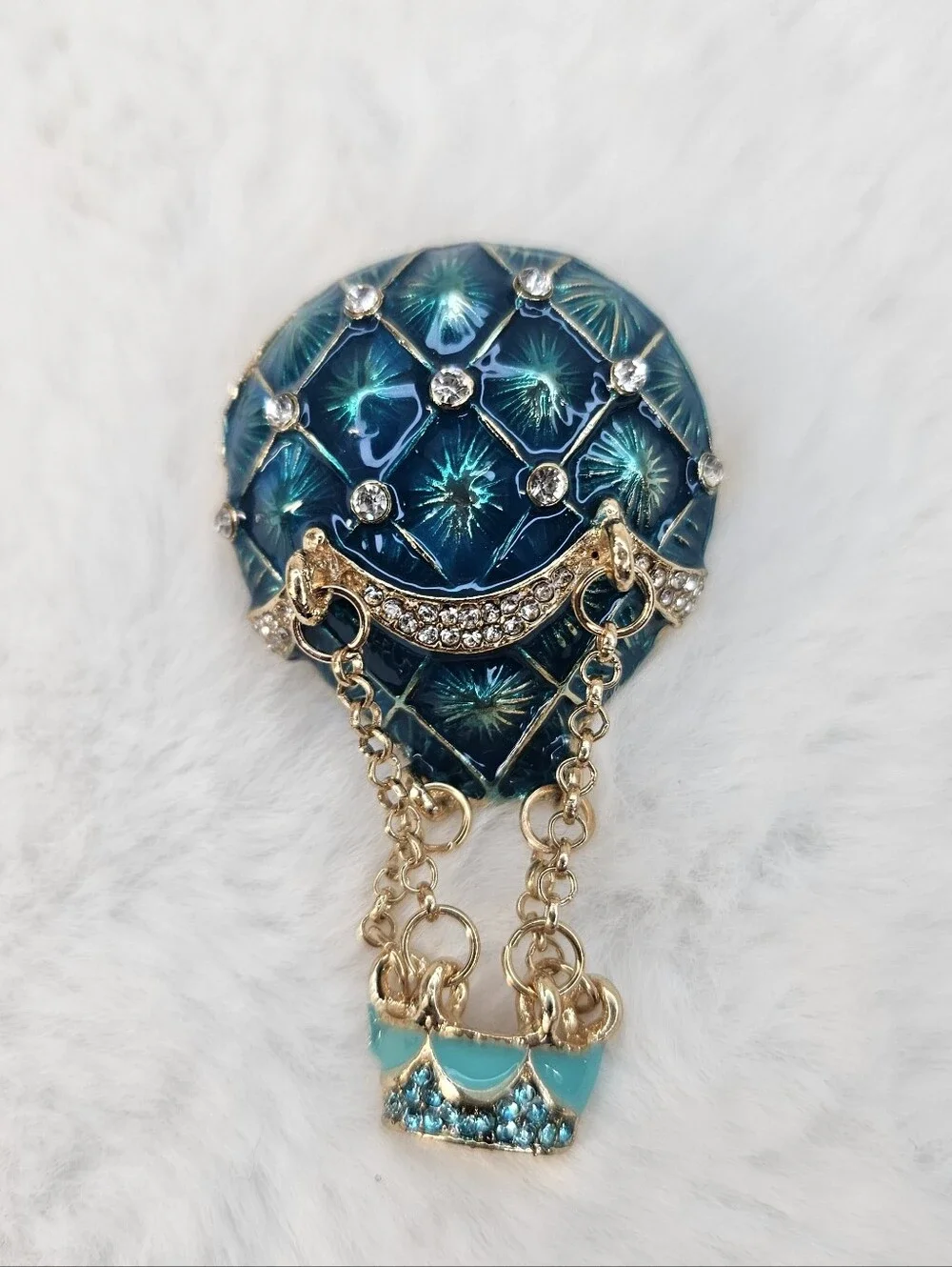 Gold & Teal Hot Air Balloon Brooch